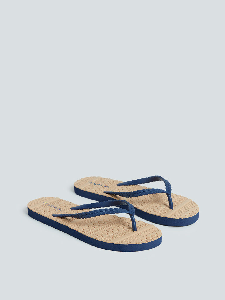 LUNA BLU Navy Woven-Textured Flip-Flops